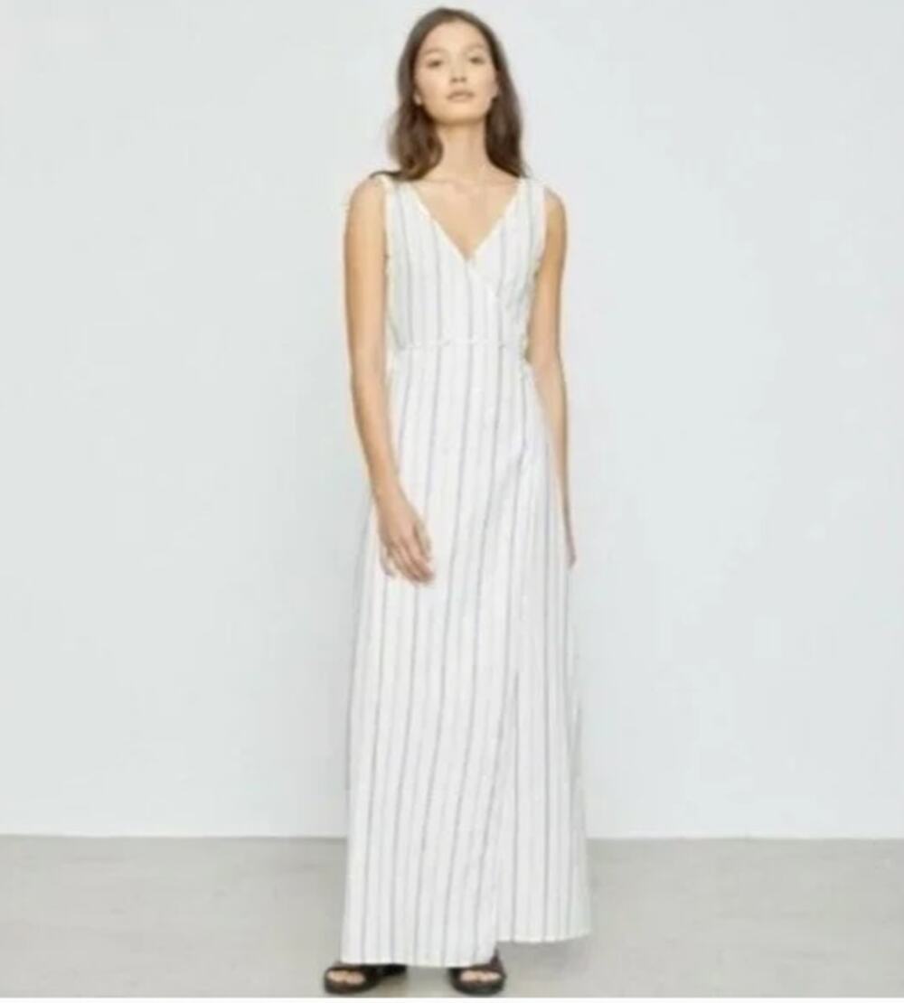 Onia Grace Sleeveless Striped Cotton Wrap Maxi Dress Medium